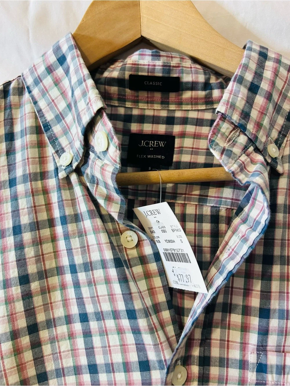 J. Crew Men's Long-Sleeve Button-Down Plaid Shirt - Blue/Pink/White size small